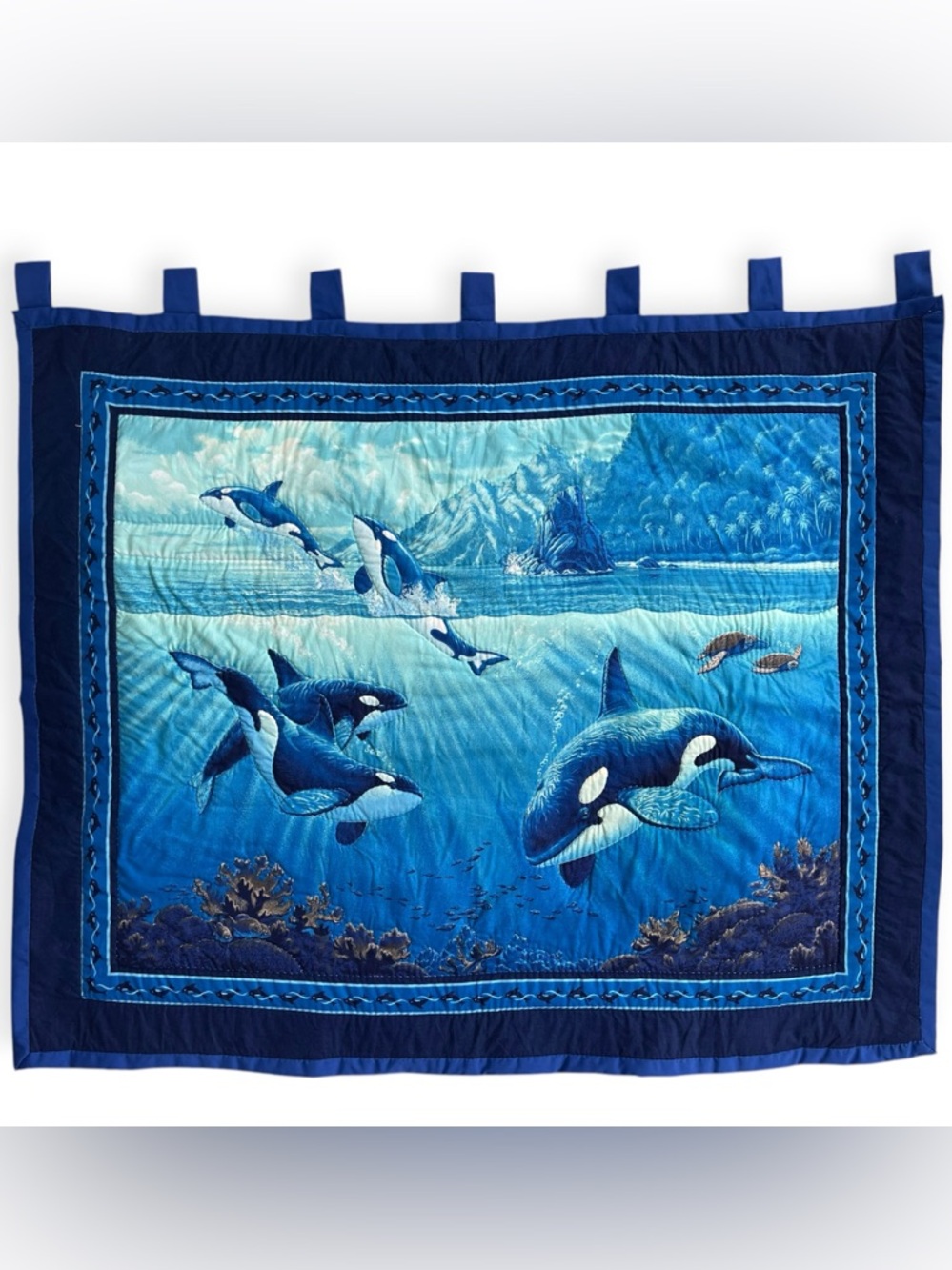 Vintage Quilted Orca Killer Whale Ocean Wall Hanging Sea Life Nursery Beach